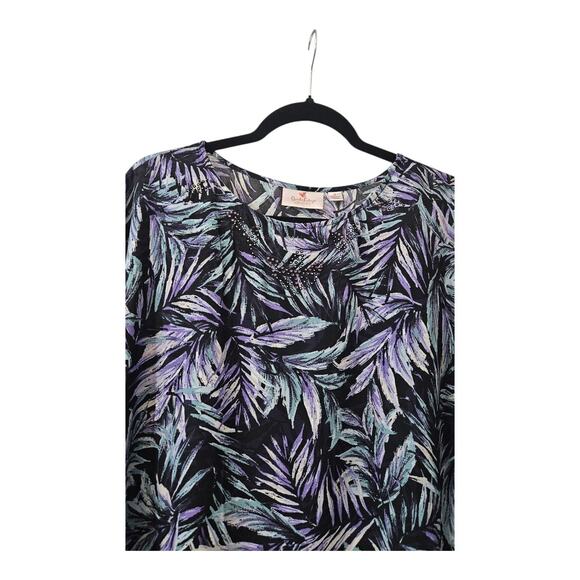 Quacker Factory by Jeanne Bice Black Purple Poncho Top Embellished Leaf Size SM - Picture 3 of 6